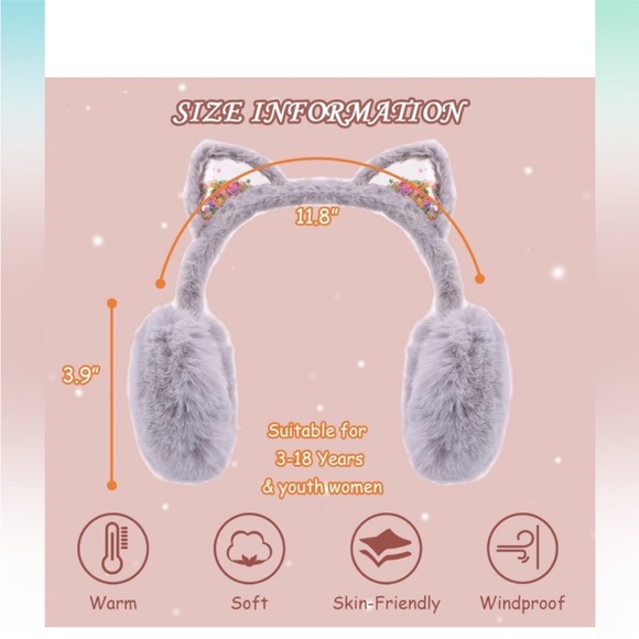 Grey Fuzzy Sparkly Rainbow Cat Ear Muffs OS New - Picture 5 of 5